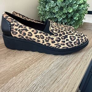 Clarks Leopard Print Low Wedge Shoes